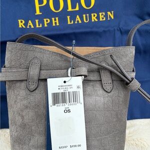 Polo by Ralph Lauren Grey Suede Crossbody Bucket Bag